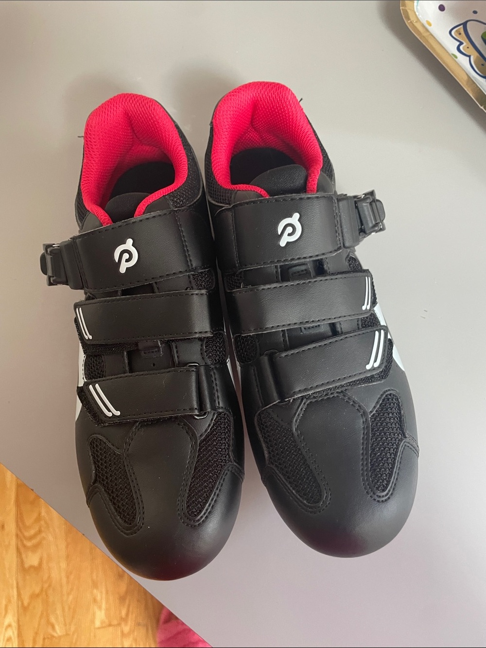Peloton Black Sneakers with Pink Lining and Triple Straps